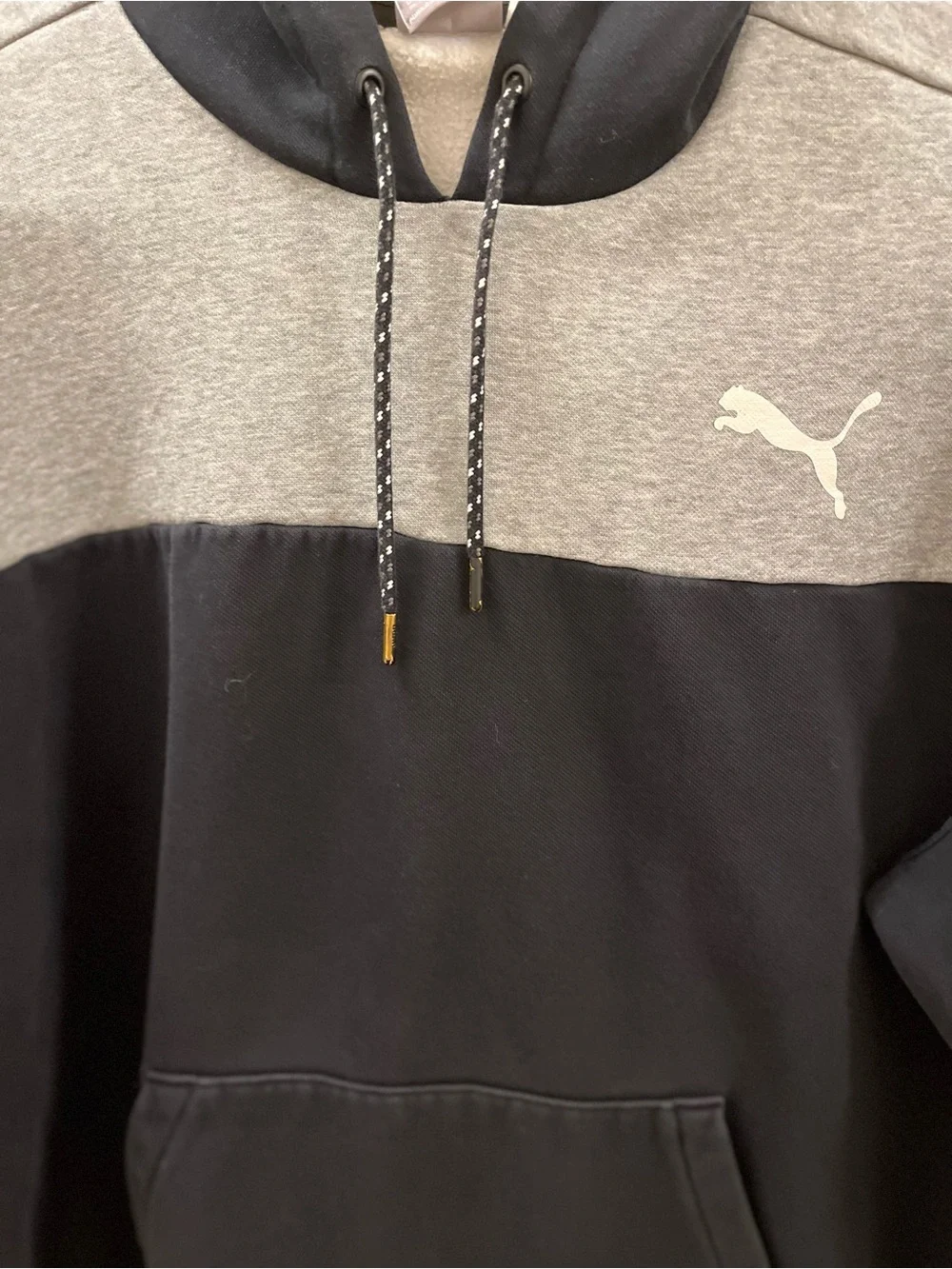 Puma Men’s Black & Gray Colorblock Pullover Hoodie - Size XL
